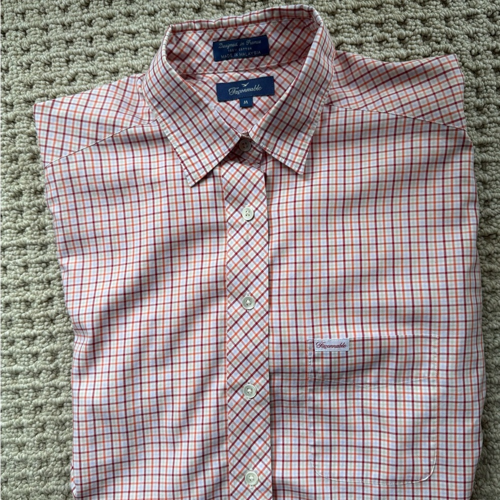 Faconnable Women’s Orange and Red Checkered Shirt